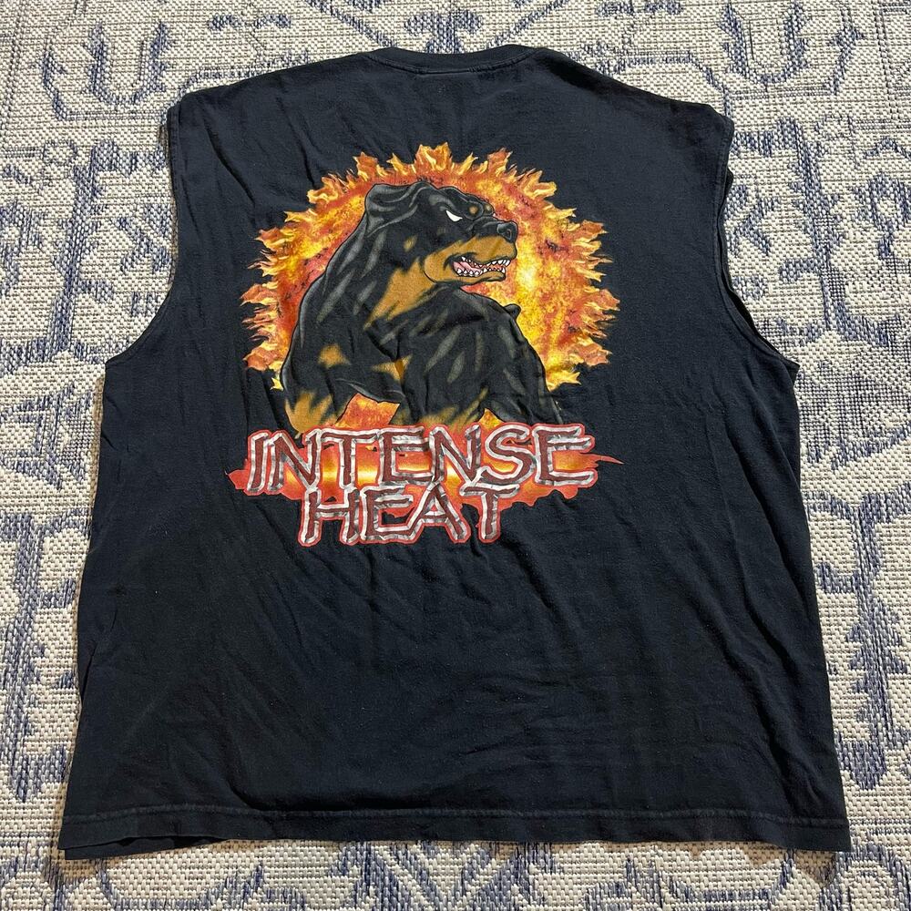 VTG Y2K Da Dawg Intense Heat Flame Double Sided Black Tank Top Shirt SZ XL